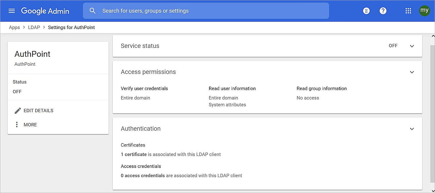 Screenshot of the LDAP client settings.